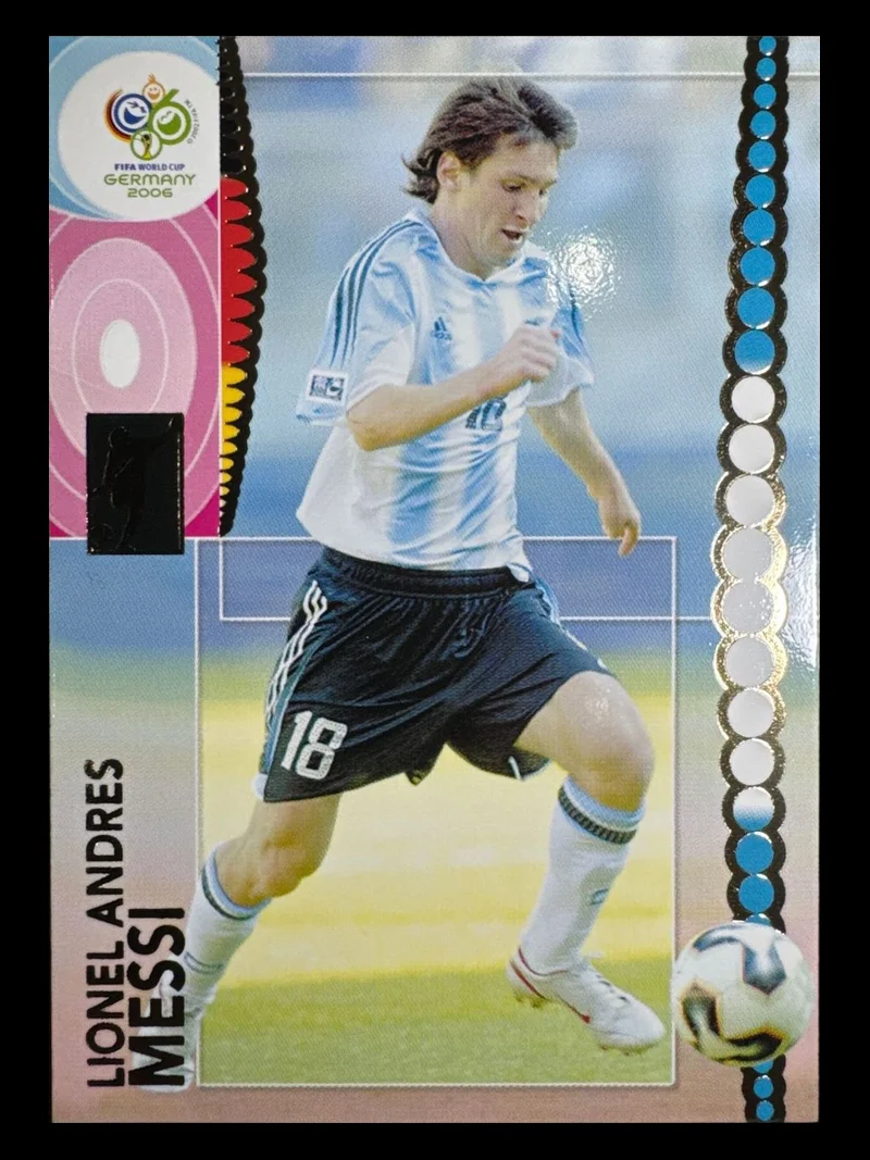 The same Lionel Messi Panini FIFA World Cup Germany 2006 card front after restoration at CardRevive